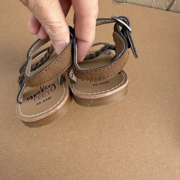 Monkey Feet Brown Leather Braided Sandals Shoes Size 18-24 Months - Picture 5 of 6